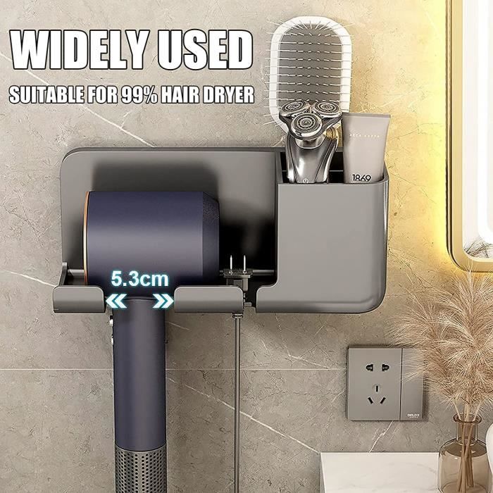 Support Sèche-Cheveux Rotatif 180° Mains Libres - Organiseur Mural ABS Gris Pour Salle De Bain