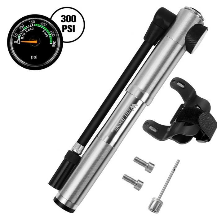 Mini Pompe à Vélo Haute Pression 100 PSI - Portable En Alliage D'Aluminium - Compatible Presta/Schrader + Aiguille Balle