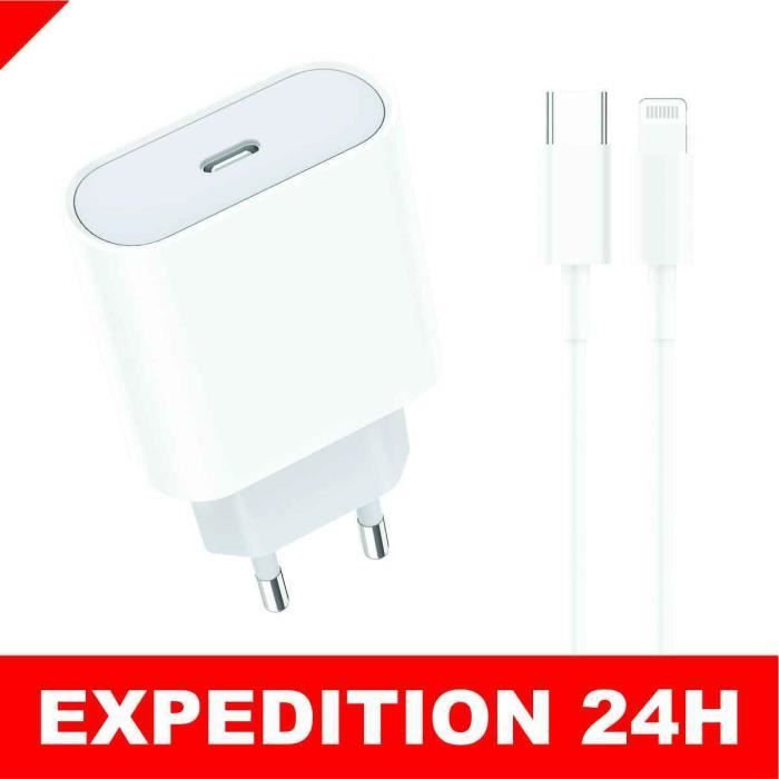 Chargeur Rapide 18W + Cable pour iPhone 14-14 PLUS-14 PRO-14 PRO  MAX-13-MINI-13 PRO-13 PRO MAX-12-12 PRO-11-X-XS-XR-SE Phonillico®