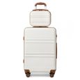 Kono Set de 2 Valise de Voyage Valise Rigide ABS Bagage Cabine 55cm Valise Moyenne à 4 roulettes et Serrure TSA, Blanc Crème-1