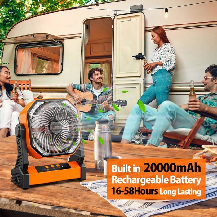 KITWLEMEN Ventilateur Camping USB 20000mAh - Portable Avec Lanterne LED Et Crochet