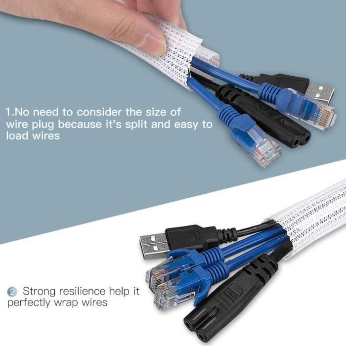 YIUTERA Manchon de Câble Gaine Cable, Gestion des Câbles Rangement Tressée  3M-13mm,10 PCS Attache Cable Réutilisables pour Câbles