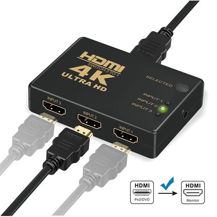 Switch HDMI HDMI Switch Commutateur HDMI 3 vers 1 Sélecteur HDMI