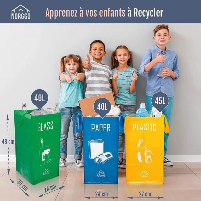 Pack de 3 Sacs Tri Sélectif–Poubelle de Tri pour Déchets et Recyclage de  Grande Capacité 40L–Poubelle Tri pour Papier, Plastiq[585] - Cdiscount  Maison