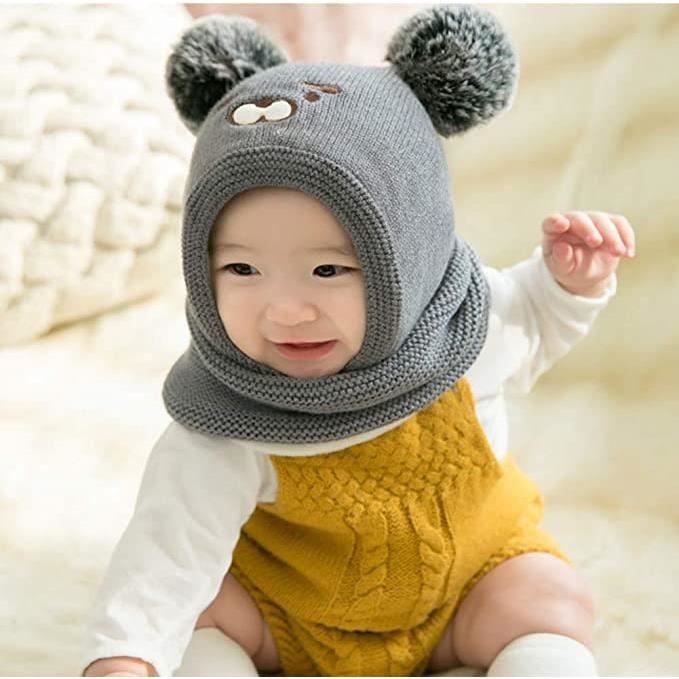 Bonnet d'hiver pour bébé - Avec cache-cou - Bonnet pour enfant - Tricot  chaud - Cache-oreilles - Capuche - Crâne - Pour fille