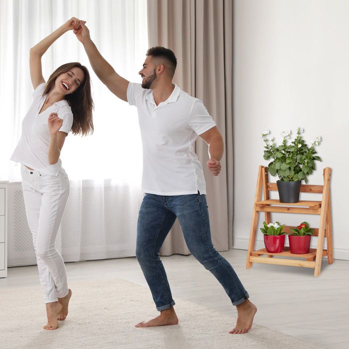 Étagère Pliable En Bois 2 Niveaux – Support Robuste Pour Plantes, Pots De Fleurs Ou Épices, Idéal Intérieur/Extérieur