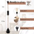 Lustre Corde de Chanvre Câble 4.5m, Douille E27 Interrupteur avec Fil Cable Ampoule, Pour DIY Lampe Suspension Lumière Pendante A12-2