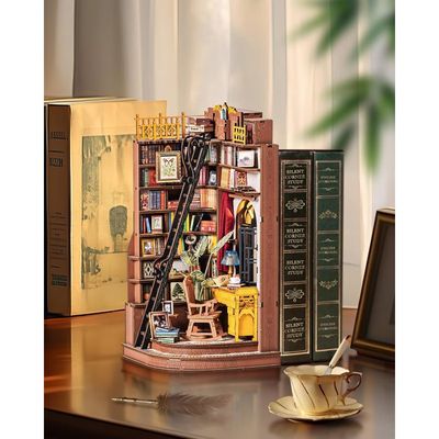 Kit Book Nook DIY Maison Miniature En Bois Avec LED - Puzzle 3D à Construire - Décoration étagère Thème Vintage Steampunk - 5