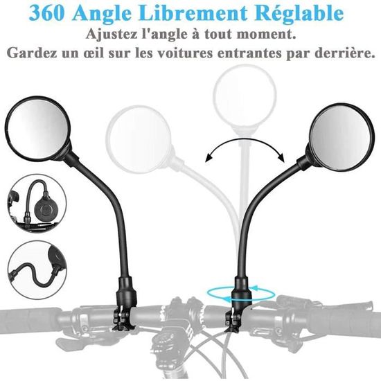 Rétroviseur Vélo 360° Réglable - Miroir Verre HD Anti-Éblouissement - Champ Vision Élargi - Gauche