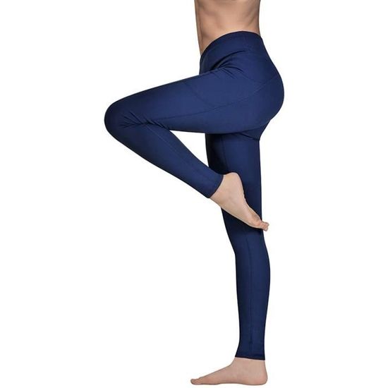 Leggings Taille Haute Pour Femmes - Extensibles, Confortables, Avec Poches - Pour Yoga, Sport Ou Quotidien - Couleur Bleu Marine