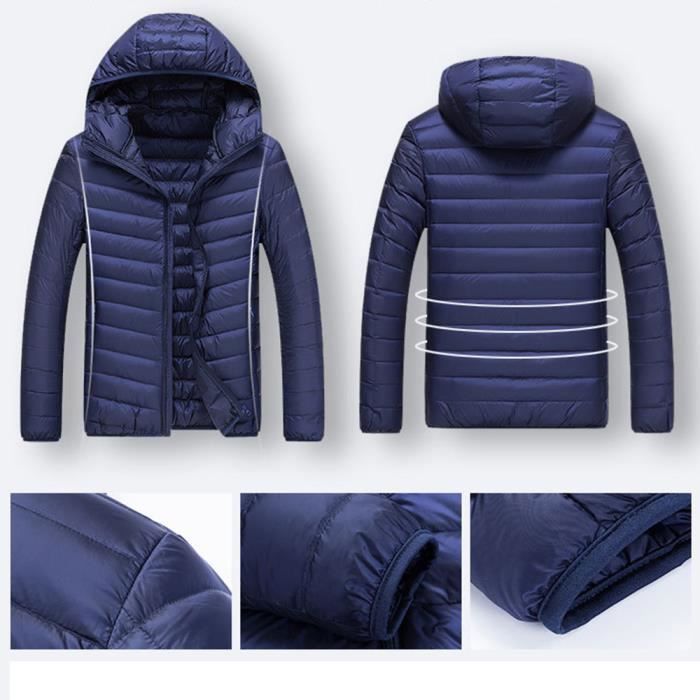 Doudoune Légère Imperméable Homme - Manteau D'hiver Chaud, Coupe-vent, Col Montant, Fermeture éclair Intégrale - 5