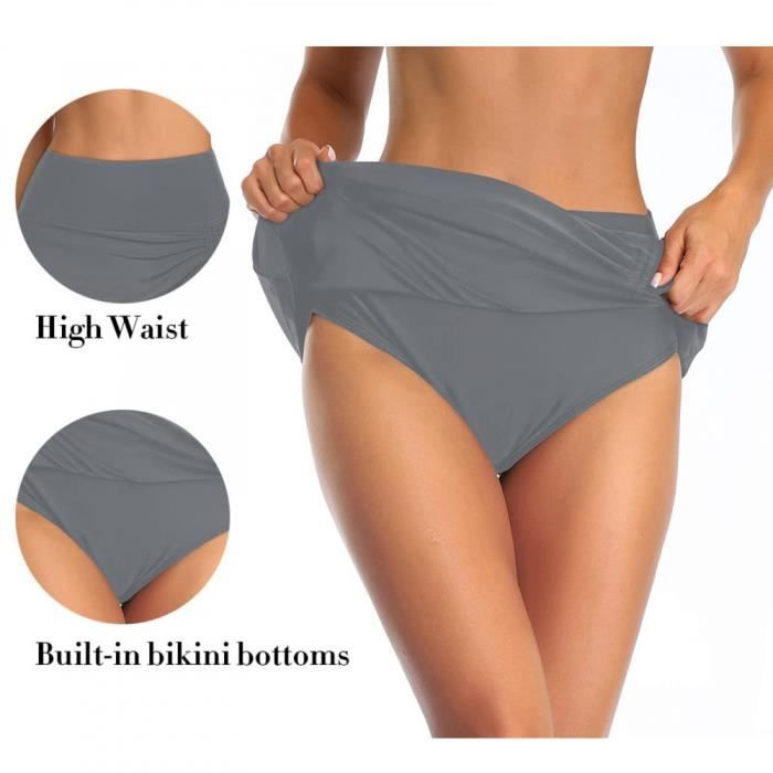Jupe De Bain Femme Avec Culotte Intégrée - Bas De Bikini Taille Haute, Style Jupette Plissée - Pour Plage, Piscine, Look élégant