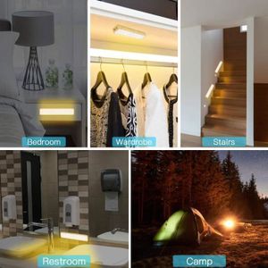 Éclairage D'armoire à Trois 10 LED, Sans Fil, USB Rechargeable, Magnétique, Détecteur Mouvement, 2 Modes D'éclairage,Lampes De Placard, Lumières De Secours, Veilleuses Pour Enfants