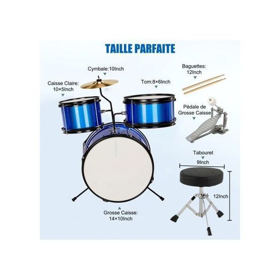Batterie Jazz Enfant Avec Tabouret | Kit Percussion Complet - Jouet Musical Éducatif 3+ Ans - Développe Rythme Et Créativité