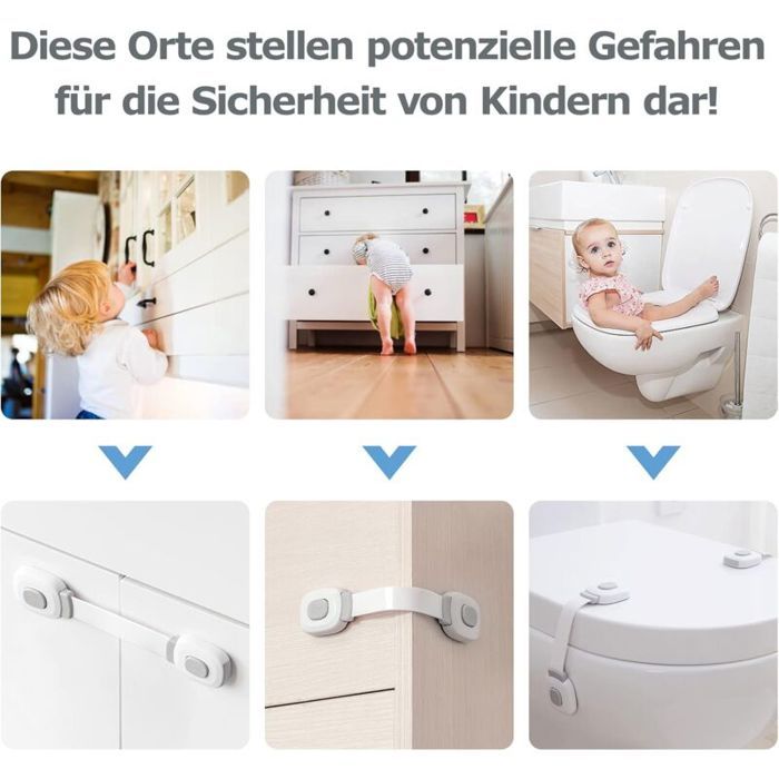 Verrous De Sécurité Enfants - Lot De 6, Pour Tiroirs, Placards, Frigo, Sans Perçage, Adhésif Fort