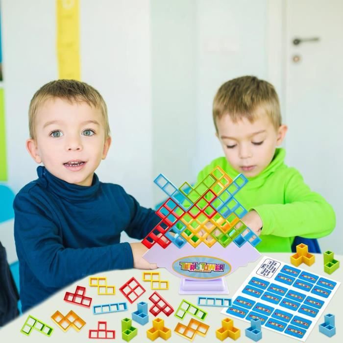 Jeu D'Équilibre Tetris 64 Pièces - Tour D'Empilage Éducative - Jeu Montessori Enfant - Multicolore