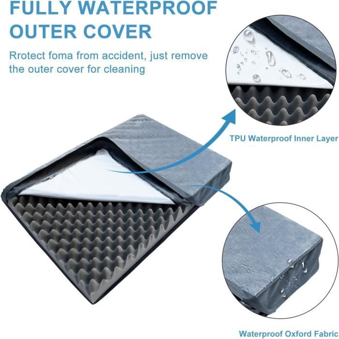 Panier Chien Orthopédique 105x70 Cm - Housse Amovible Lavable, Mousse œuf, Réversible été/hiver, Gris