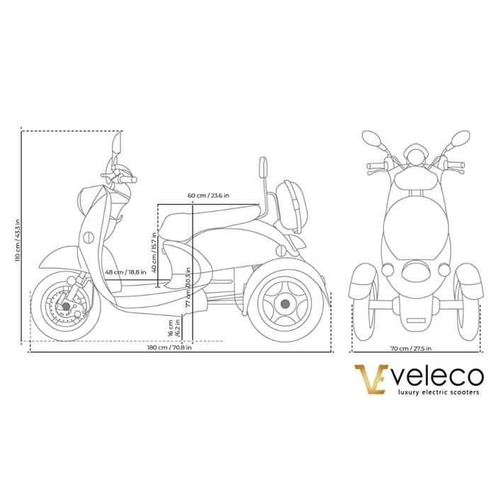 Veleco ZT63 Retro Elektromobil – Seniorenmobil Mit Straßenzulassung, 40–60 Km Reichweite, 12 Km/h | Vollfederung, Alarmanlage, Fernbedienung