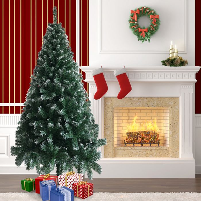 Sapin De Noël Artificiel Neigeux 180 Cm - PVC Avec 570 Branches Et 250 LED, Support Métal Stable