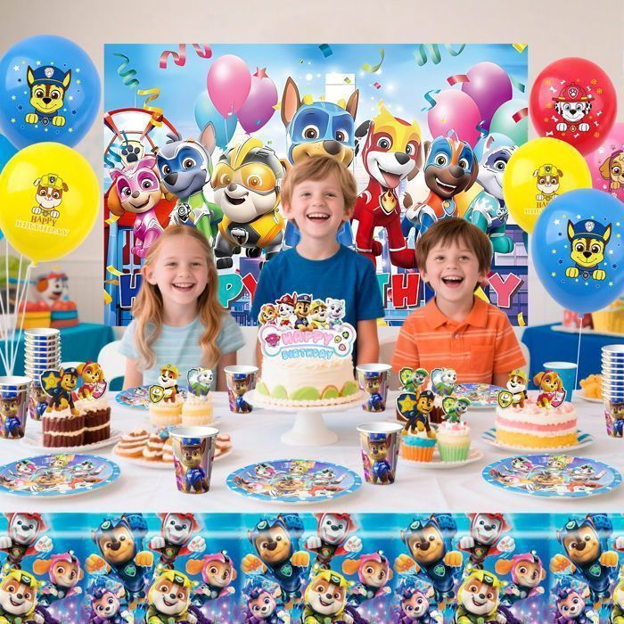 Kit Anniversaire Pat'Patrouille – 112 Pièces – Assiettes, Ballons, Bannière – Déco Table Enfant – Thème 3 Ans