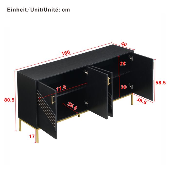 doporro Buffet Commode 167 cm Meuble de Rangement Gris Noir Mat Placard Salon Salle à Manger 2 Portes et 4 Tiroirs Schrank03