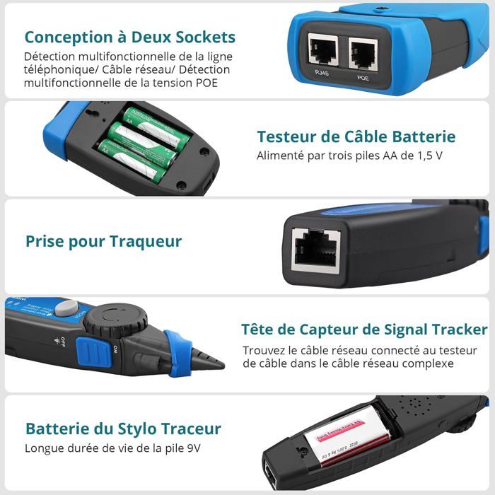 Testeur Rj45 Debit Testeur de Câble Réseau RJ45 Testeur Multifonction avec Écran LCD et ...