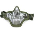 Airsoft Masque métal en acier de maille demi-visage crâne tactique Airsoft Masque vert pour la protection du visage-0