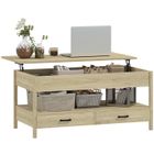 Table basse relevable - HOMCOM - tiroirs et compartiment caché pour salon, bureau à domicile - chêne