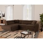 BEST MOBILIER Baoji - Canapé d'angle gauche 5 places convertible avec têtières et coffre en velours côtelé - Marron