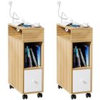 Table de Chevet Étroite avec prise et USB - VIVOLILV - Lot de 2 - 1 Tiroir - 2 Compartiments Ouverts - beige