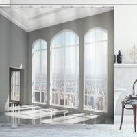 ABAKUHAUS Moderne Rideau de Douche, Coucher de soleil à New York, 175 cm x 220 cm, Blanc et coquille d'oeuf