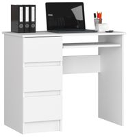 Bureau informatique AKORD gauche A6 blanc 90 cm bureau d'ordinateur (3) tiroirs couleur blanc , 1 étagère - 90x50x77 cm