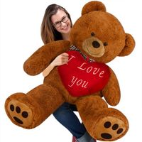 Deuba Ours en peluche brun XXL 150cm nounours avec coussin coeur rouge "I love you" jouet cadeau