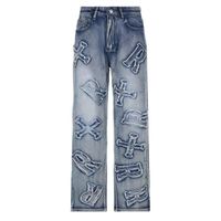 PANTALON Jeans en denim patchwork pour femmes pantalons cargo droits baggy streetwear punk taille haute jambe large vintage des