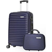 Set de valise moyenne 65cm 4 roues + Vanity trousse de toilette pied de maintien en ABS Rigide -Classiq - Trolley ADC (Bleu)