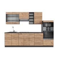 Vicco Cuisine Fame-Line, GrisBeige/Chêne Doré, 300cm Avec Armoire Haute Sans Pt 93195135