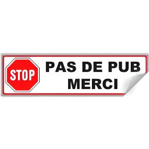 Autocollant sticker PAS DE PUBLICITE STOP PUB boite aux lettres lot de 2 ex