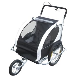 Aosom Remorque Vélo Enfant 3 en 1 Jogger Pliable 2 Places Transport  Poussette Transport Buggy avec Système d'Amortisseur Pneus Caoutchouc  Guidon Réglable Remorque Vélo Enfant Blanc 