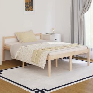 STRUCTURE DE LIT Cadre de lit en bois de pin massif 140x190 cm - FYDUN - A lattes - Blanc - Contemporain
