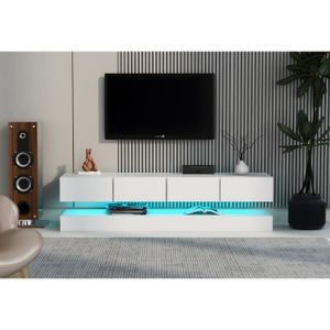 MEUBLE TV Meuble TV LED-vertical et mural 2 fonctions-4 tiroirs-TV maximum 55 pouces-moderne simple blanc 130*33*15 cm