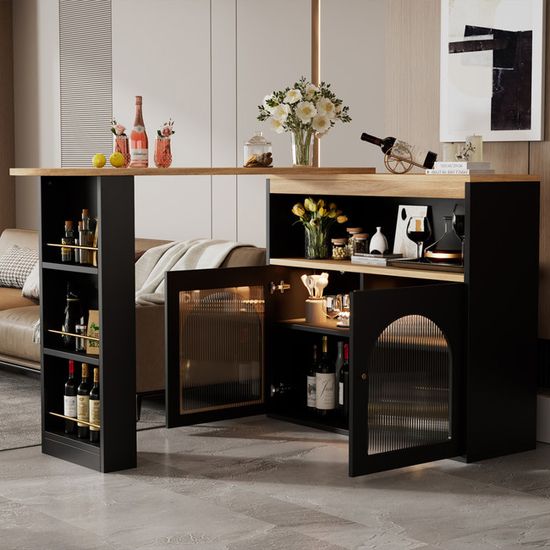 AC Design Furniture Roxanne Table de Bar avec Plateau en placage chêne et Pieds en Bois Noir, Table Haute contrastée de Style rétro Moderne, Meuble de Bar, Meuble de Cuisine, l 120