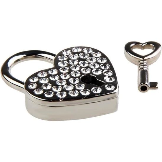 Cadenas à Clé En Forme De Cœur Doré - Petit Cadenas Décoratif Pour Valise, Casier Ou Cadeau Romantique