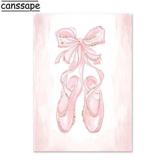 Tableau - Toile,Affiche murale de ballerines roses,peinture sur toile