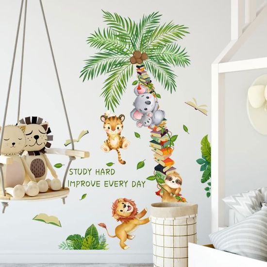 Stickers Muraux Jungle Pour Chambre Enfant - Animaux De La Forêt (girafe, Léopard, Singe) - Imperméables Et Repositionnables