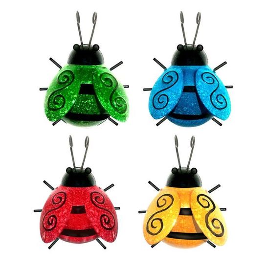 Lot De 4 Coccinelles En Métal Colorées - Déco Jardin, Balcon, Mur - 9x9 Cm (bleu, Jaune, Rouge, Vert)