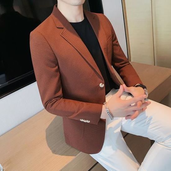 Veste Légère Homme Style Blazer Gaufré - Coupe Cintrée, Fermeture éclair, Poches - Décontracté Ou Habillé - Sans Boutons