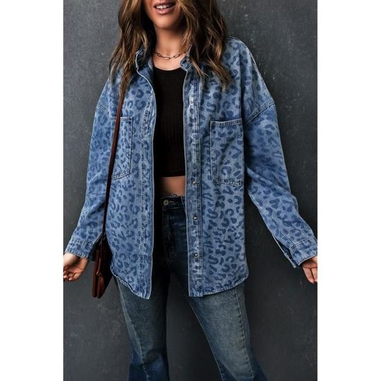 Veste en clearance jean leopard femme