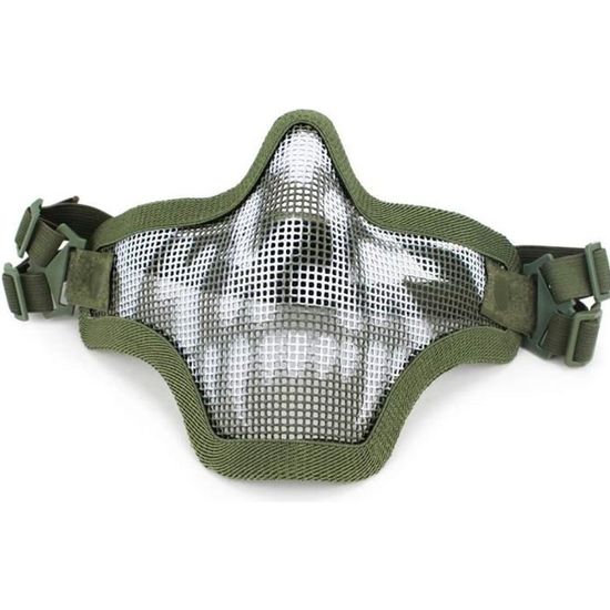 Airsoft Masque métal en acier de maille demi-visage crâne tactique Airsoft Masque vert pour la protection du visage