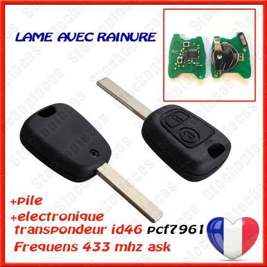 Clé Vierge ID46 3 Boutons + Coffre VA2 CE0523 - Programmable Peugeot Citroen - 207 208 307 308 Partner Berlingo