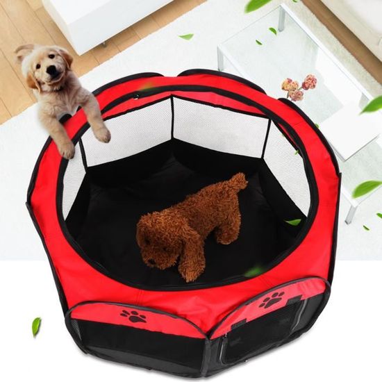 Cage pliable portable pour chien de compagnie- exercice et tente de jeu- couverture en maille pour usage intérieur - extérieur rouge